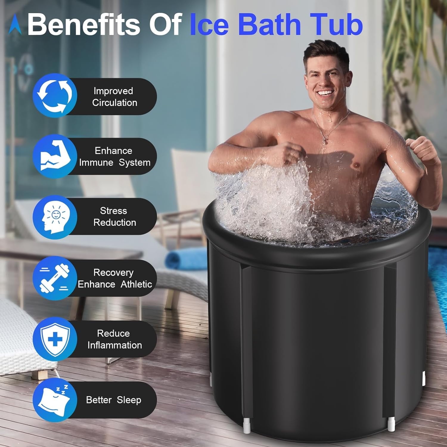 Ice Bath Tub for Athletes, Portable Ice Bath at Home, Inflatable Cold Plunge Tub for Adults, Large Ice Bathtub Outdoor, Cold Bath with Cover